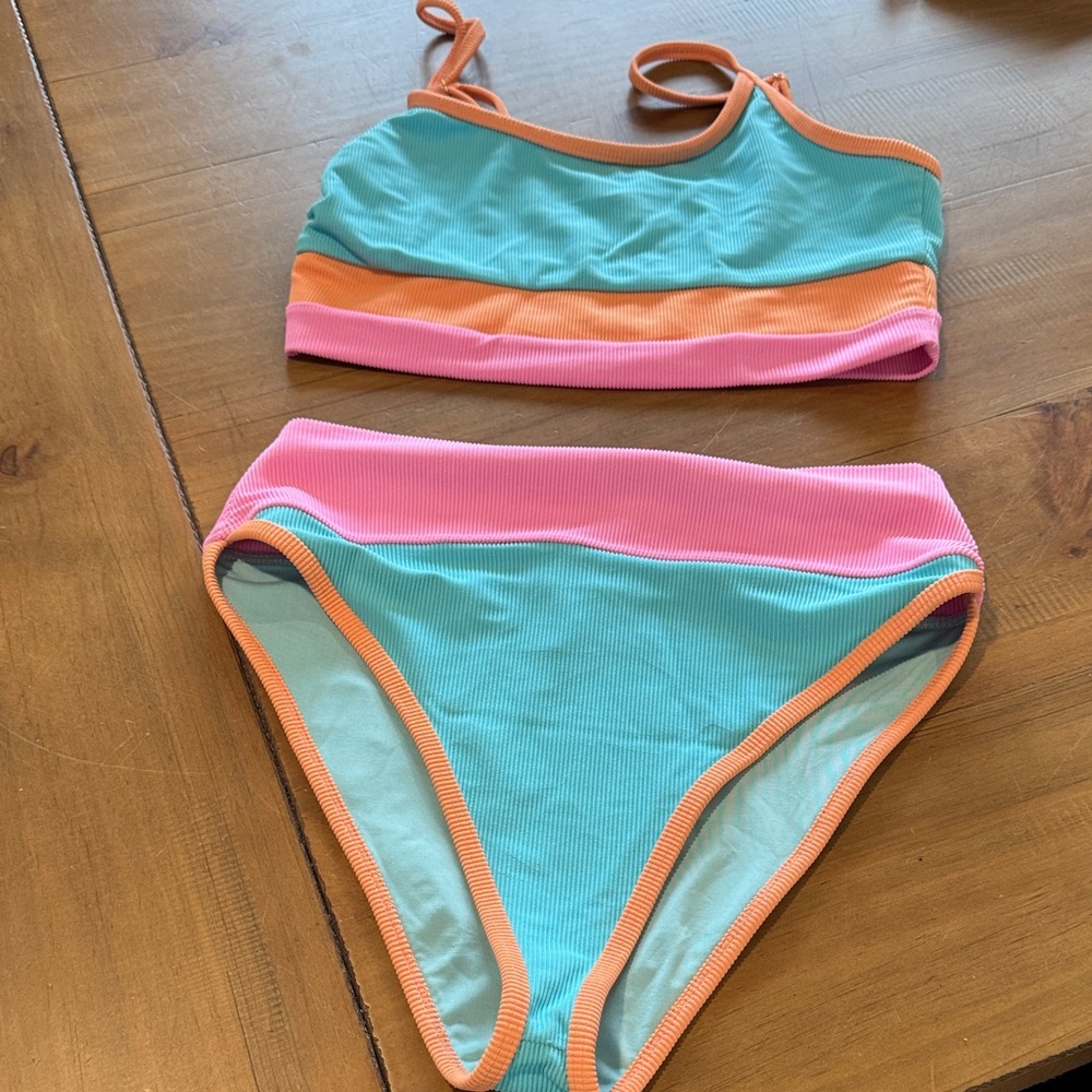 Beach Riot Multicolor Bikini Set - Aqua, Pink, Orange